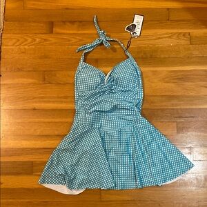 NWT Retro Stage teal gingham swimsuit 40s style